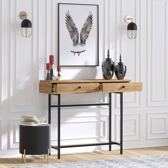 Hanah Home Aparador Versátil para Salón y Comedor, Tablero Melamina y Patas Metal, Roble y Negro, 100x86x35cm